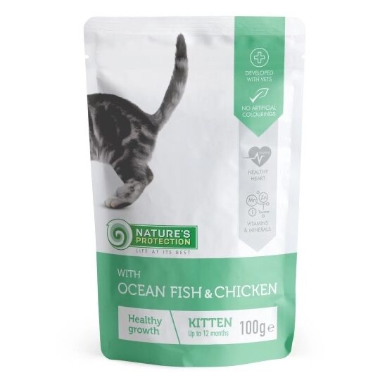 Nature’s ProtectionKitten canned food for kittens with ocean fish and chicken,sachet, pouch, NO PORK
