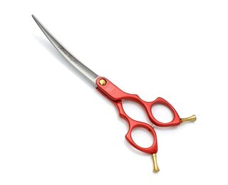 Tauro Pro Line Ultra light cutting scissors, 16.5 cm (6.5), curved, aluminum, 440c stainless steel, red color (TPL46883)
