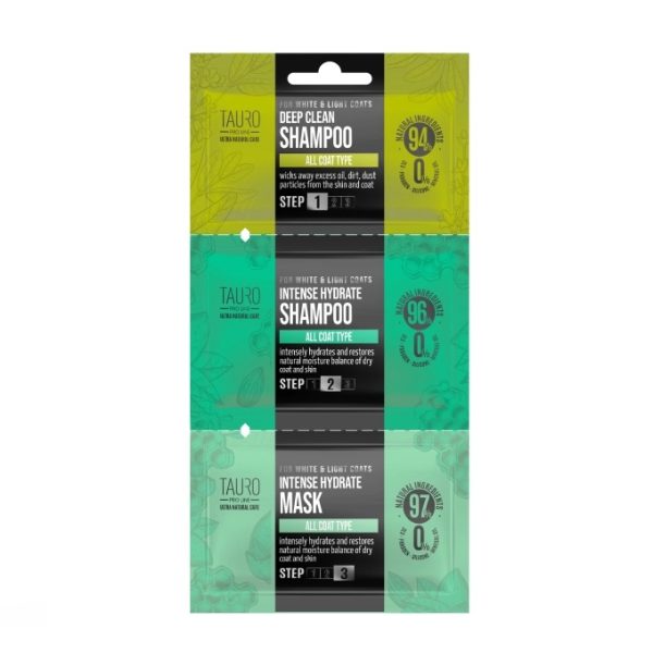 Tauro Pro Line - dog and cat white and light coat and skin shampoo and mask sample set