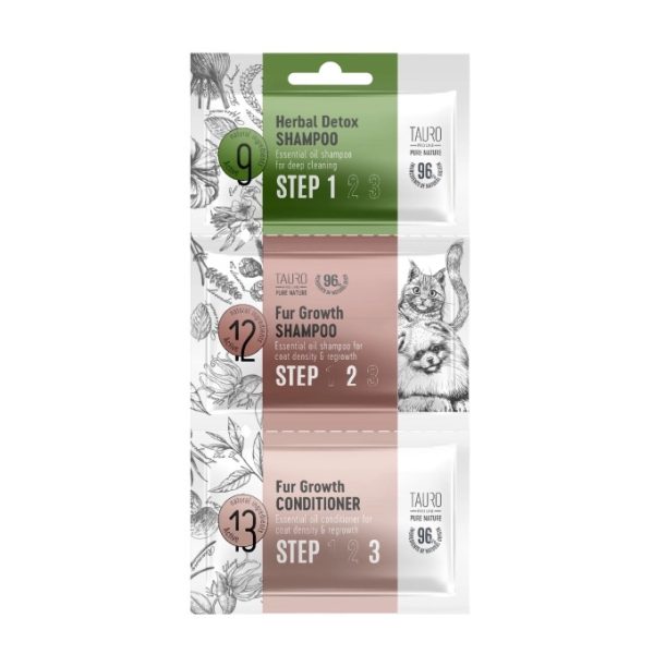 Tauro Pro Line - Pure Nature Herbal Detox + Fur Growth dog and cat coat shampoo and conditioner sample set